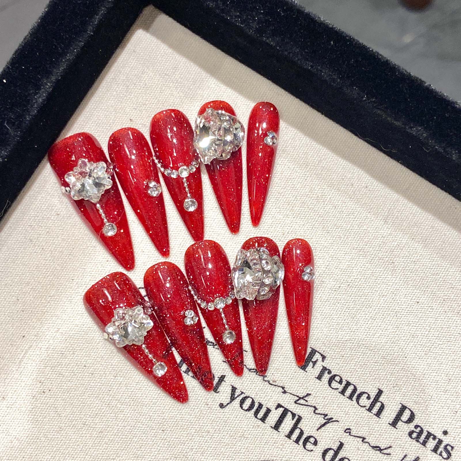 Resin Art Flower - 10 Uds. De uñas postizas rojas