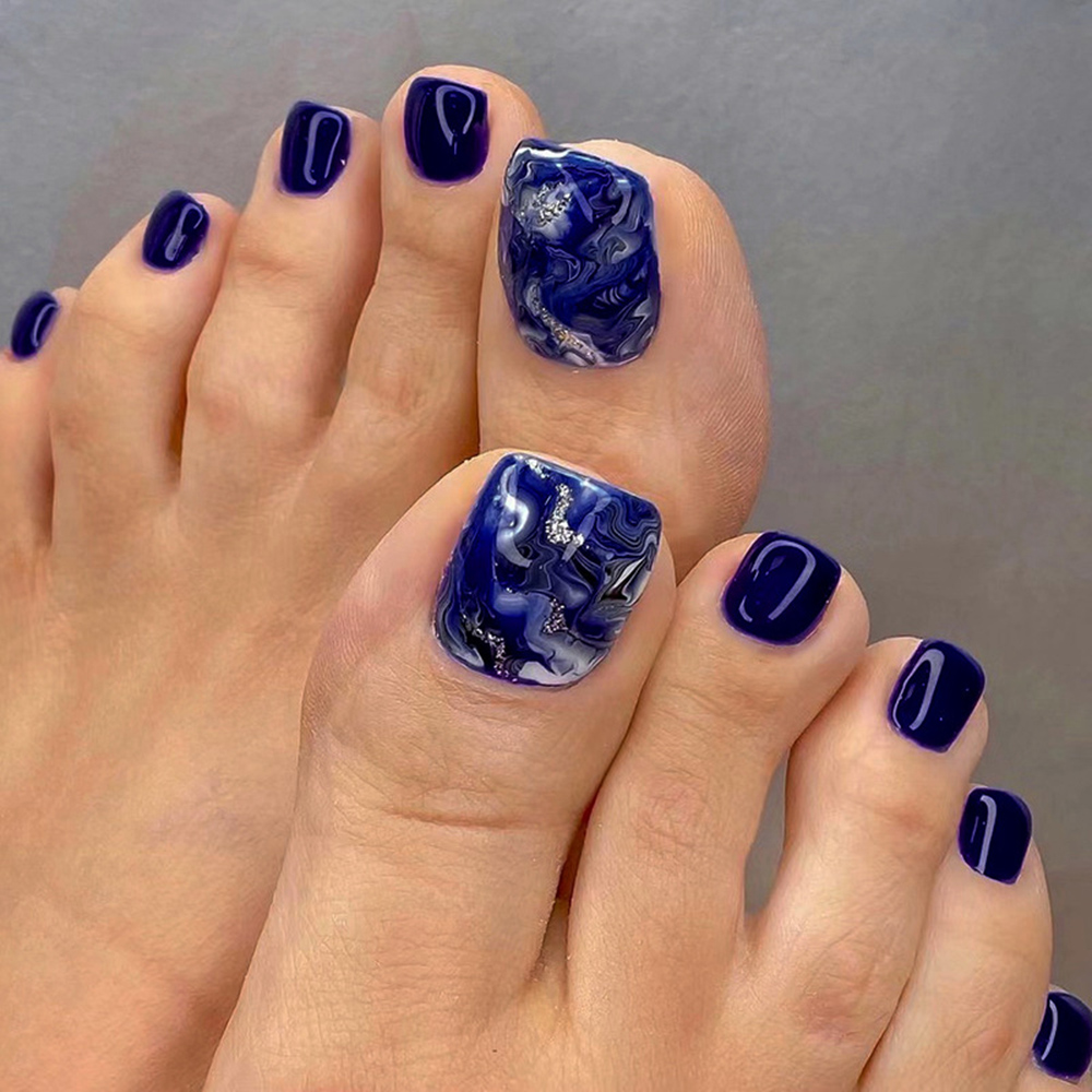 Resin Art And Deco - 24 Uds uñas postizas azules brillantes
