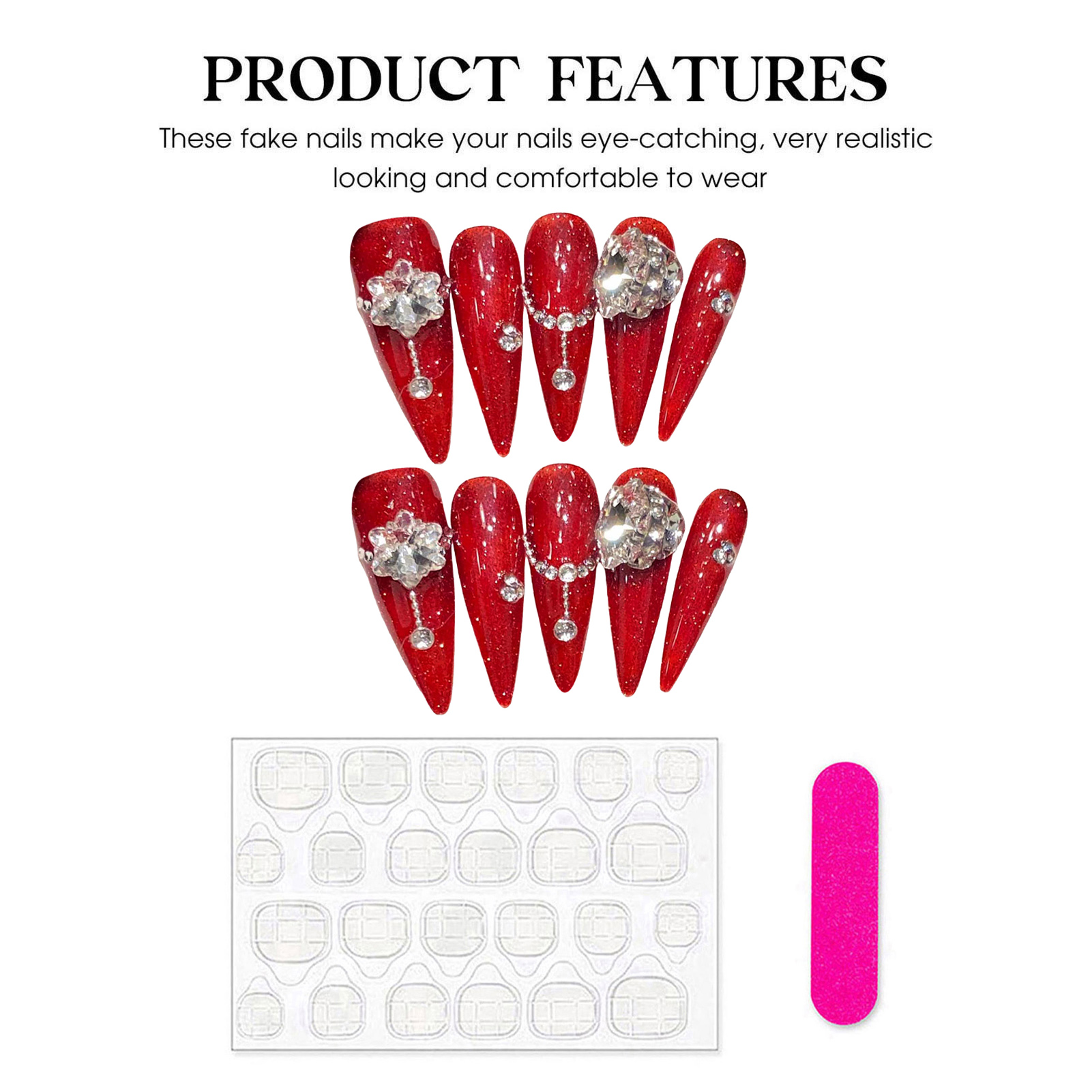 10 Uds. De uñas postizas rojas - Resin Art Flower reseña y precio